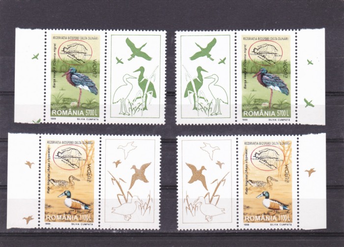 EUROPA ,PASARI DIN DELTA DUNARII,2 SERII CU VINIETE STG + DR.,1999,Lp.1485a,MNH.