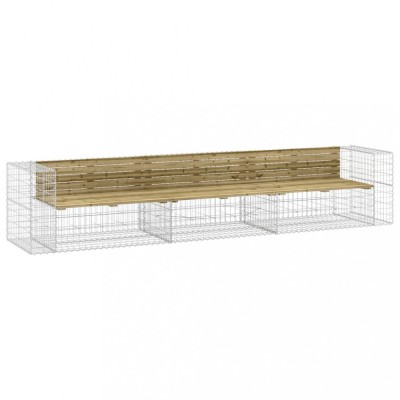 Banca gradina design gabion, 347x71x65,5 cm, lemn pin impregnat foto
