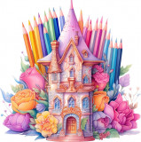 Cumpara ieftin Sticker decorativ, Castel Creioane, Multicolor, 60 cm, 8393ST-8, Oem