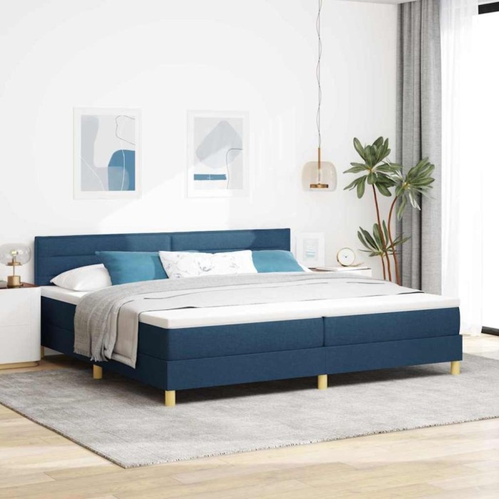 vidaXL Pat boxspring cu saltea albastru 200 x 200 cm țesătură 3338873