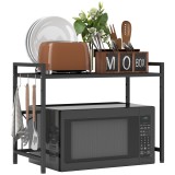 HOMCOM Suport extensibil pentru cuptor cu microunde pe 2 niveluri cu 3 c&acirc;rlige, din metal, negru | Aosom Romania