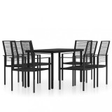 Set de servit masa pentru gradina, 7 piese, negru