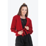 Cardigan tricotat rosu cu funda
