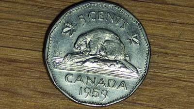 Canada -moneda de colectie dodecagonala- 5 cents 1959 -Elisabeta- senzationala ! foto