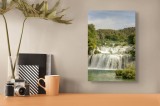 Tablou Canvas, "Cascada visurilor &icirc;nverzite de vară", Cascadă, Apă, Pădure, Verdeață, Cer, Roci, Natură, R&acirc;uri, Frumusețe, Liniște, 26 x 39 cm, CMCLAS