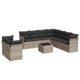 Set canapele de gradina cu perne 10 piese gri deschis poliratan
