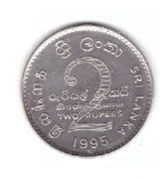 Moneda Sri Lanka 2 rupees 1995 FAO, stare foarte buna, curata, Asia, Cupru-Nichel