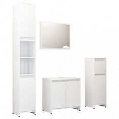 Set mobilier de baie, 4 piese, alb extralucios, PAL