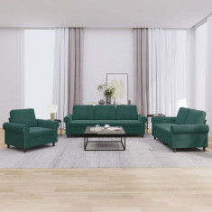 Set de canapele cu perne, 3 piese, verde închis, catifea GartenMobel Dekor