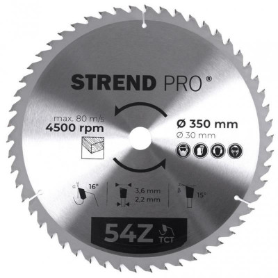 Disc circular, pentru lemn, 54 dinti, 350 mm, Strend Pro foto