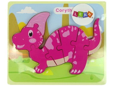 Puzzle interactiv din lemn cu dinozaur roz, Lean 10344 foto