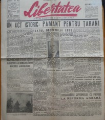 Ziarul libertatea, 24 martie 1945, reforma agrara a guvernului Petru Groza
