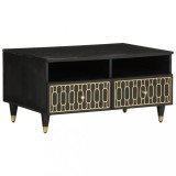 Masuta cafea Gossi lemn masiv mango 80x54x40 cm, Negru, Spatiu depozitare, Picioare fier, Design unic