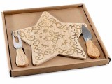 Set platou servire branzeturi lemn natur Craciun Steluta cm 23 x 25 x 2 H