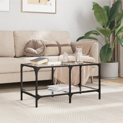 vidaXL Măsuță de cafea blat din sticlă transparentă 78,5x40x40 cm oțel 845976 foto