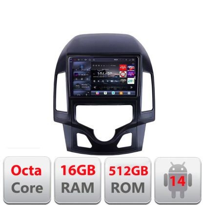 Navigatie Hyundai I30 2009-2012 clima automata Edotec Kit-I30AUTOMATIC 8 core QLED 2K 16+512 360 Android Waze USB Navigatie Internet Youtube Rad CarSt