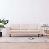 VidaXL Canapea cu 3 locuri, crem, material textil 281382