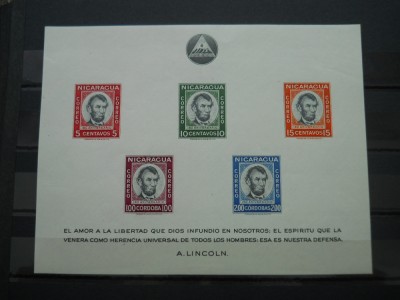 NICARAGUA BLOC LINCOLN MNH foto
