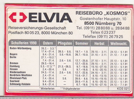 bnk cld Calendar de buzunar - 1990 - RFG - Elvia