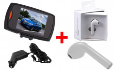 Pachet auto Deluxe: Camera cu display 2.4 inch + Mini casca handsfree bluetooth i7 foto