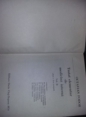 Carte medicina,TRATAT ELEMENTAR DE MEDICINA INTERNA,VOL.II,FODOR ,1974,T.GRAT foto