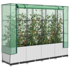 vidaXL Strat &icirc;nălțat cu husă de seră, aspect ratan, 160x40x138 cm 4015844