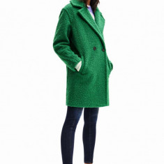 Desigual palton femei, culoarea verde, de tranzitie, cu doua randuri de nasturi