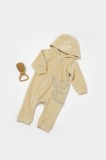 Salopeta Elefant BabyCosy Bumbac Organic 12-18 Luni Maneca Lunga Gluga Fermoar Stone