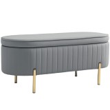 HOMCOM Bancă de Depozitare pentru Intrare Ovală 72L cu Design Scanalat, Capac Ridicabil și Șezut Capitonat, Bancă de la Capătul Patului Pouf &icirc;n Catife