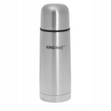 Termos din inox argintiu cu pereti dubli, capacitate 350 ml, husa de protectie neagra, Kinghoff
