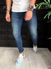 Blugi barbati PREMIUM albastri conici skinny casual - COLECTIE NOUA - A3792 foto