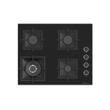 Plita gaz incorporabila Studio Casa VIVA CRY 60 Blk Glass, Gratare fonta, 4 arzatoare gaz, Wok , Aprindere electrica, Sticla neagra