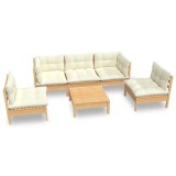 Set mobilier gradina cu perne crem, 6 piese, lemn masiv de pin