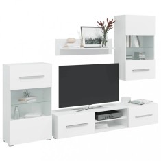 vidaXL Unități TV de 5 piese cu iluminare LED lemn prelucrat alb mat 3324229