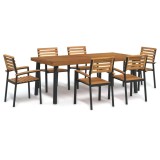 Cumpara ieftin Set mobilier de grădină, 7 piese, lemn masiv de acacia și metal