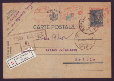 1942 Romania, Intreg postal francat mecanic reclama PTT, cenzura, Garfein Braila foto