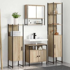 Set de mobilier pentru baie cu raft cu ușă 4 pcs Stejar sonoma