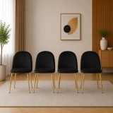 Set 4 scaune bucatarie si living Artool Inca, catifea neagra, auriu