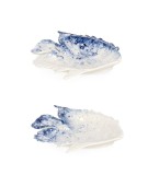 Cumpara ieftin Set 2 platouri portelan alb albastru Fish 15.1x14.3x2.1 cm