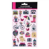 Set Autocolante Decorative, Model Pisică și Bicicletă, 24 Bucăți, Multicolor, Oem
