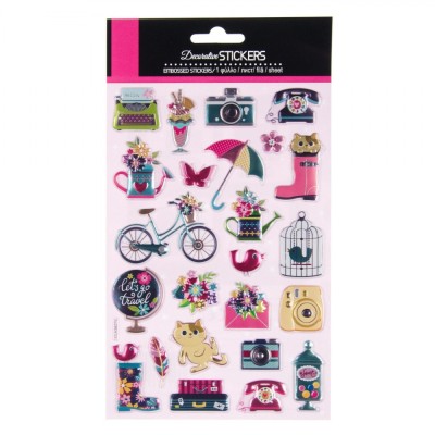 Set Autocolante Decorative, Model Pisică și Bicicletă, 24 Bucăți, Multicolor foto