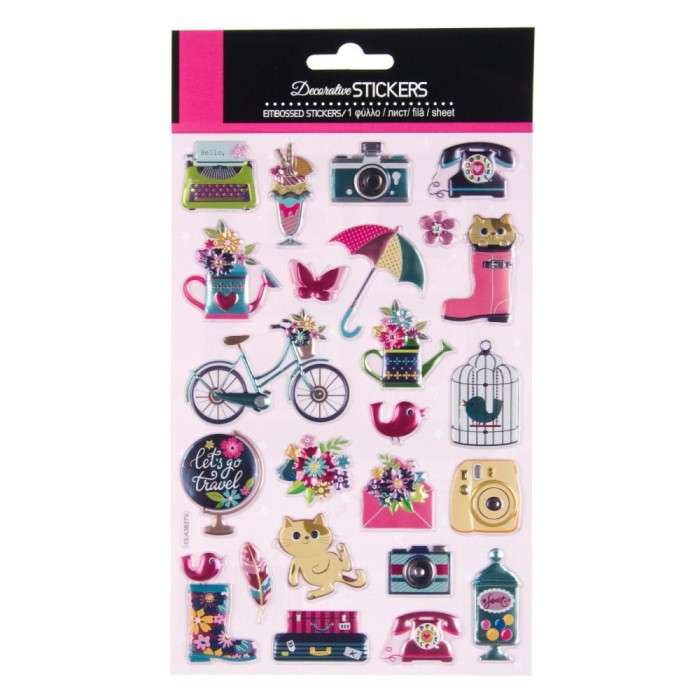 Set Autocolante Decorative, Model Pisică și Bicicletă, 24 Bucăți, Multicolor
