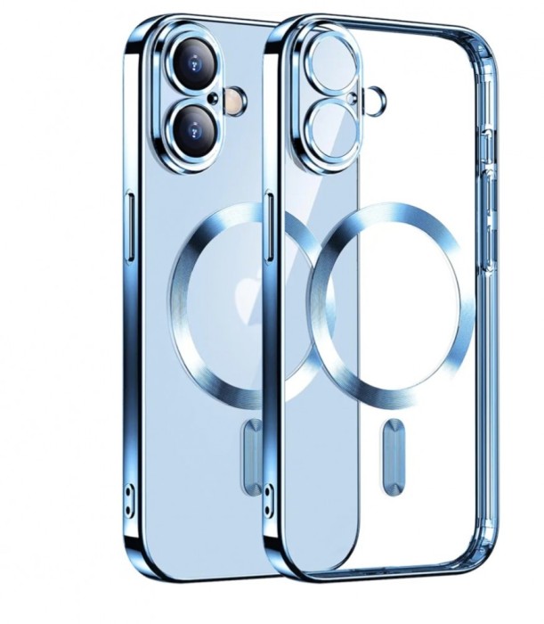 Huse silicon cu incarcare wireless compatibila cu Iphone 16 Albastru