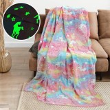 Patura Pufoasa si Magica, Imprimeu Glow in the Dark, Unicorni, Roz Curcubeu, 185cm x 100cm