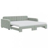 Cumpara ieftin Pat de zi cu extensie si saltele gri deschis 100x200 cm catifea