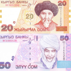 Bancnota Kyrgyzstan 20 si 50 Som 2002 - P19/20 UNC ( set x2 )