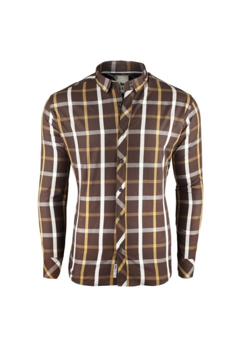 Camasa pentru barbati, in carouri, maro, super slim fit, casual - Tim Rody London Benny Chains Camasa pentru barbati, in carouri, maro, super slim fit, casual - Tim Rody London Benny Chains