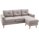 HOMCOM Canapea colțar &icirc;n material textil de lin, 193 cm formă L, design scandinav pentru living, apartament, spațiu mic, gri deschis | Aosom Romania