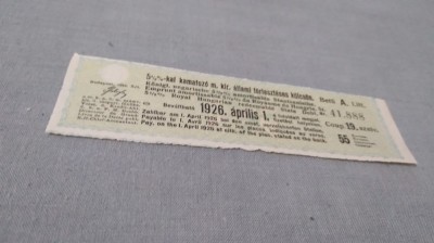 CUPOANE /BON DE TREZORERIE CU REDUCERE 1926 UNGARIA foto