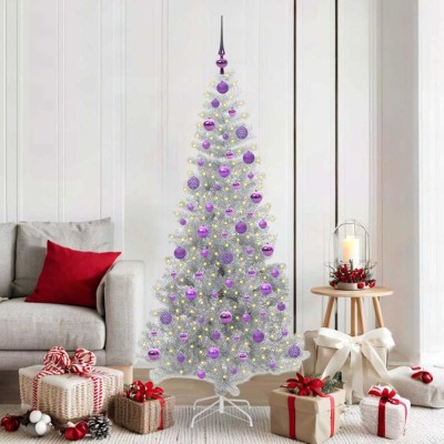 vidaXL Brad de Crăciun cu 300 LED cu suport Argintiu 180 cm PET 3396680 foto